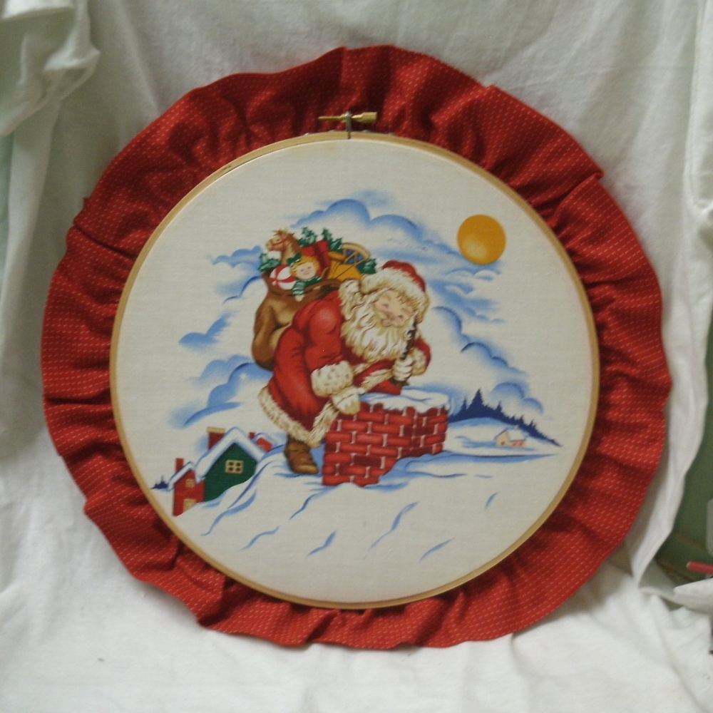 Vintage Santa Handmade Embroidery Hoop Holiday Decoration